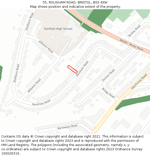 55, ROUSHAM ROAD, BRISTOL, BS5 6XW: Location map and indicative extent of plot