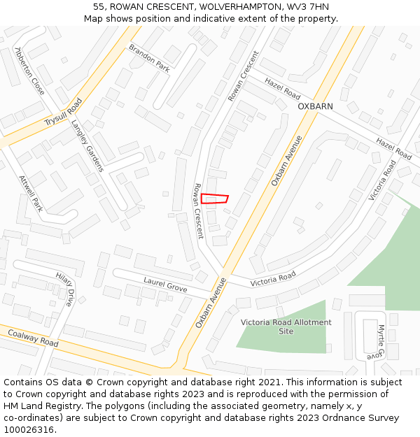 55, ROWAN CRESCENT, WOLVERHAMPTON, WV3 7HN: Location map and indicative extent of plot