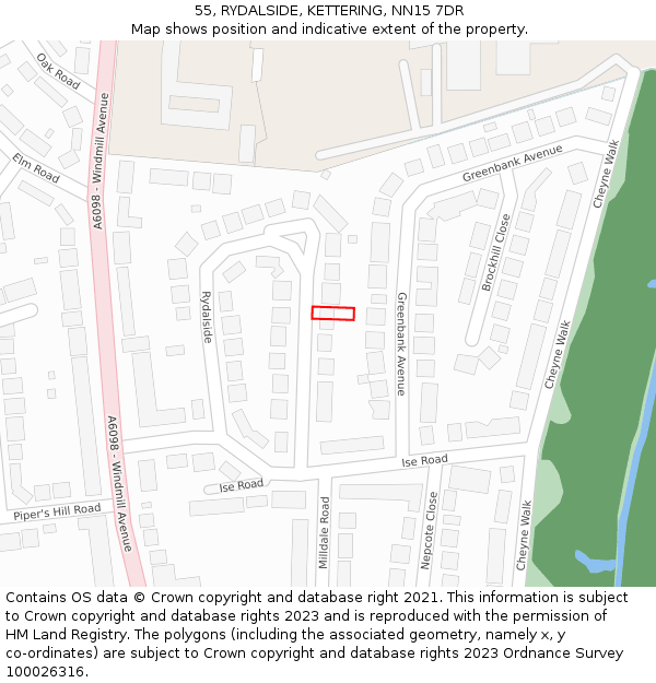 55, RYDALSIDE, KETTERING, NN15 7DR: Location map and indicative extent of plot