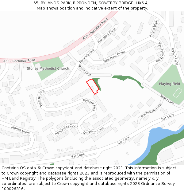 55, RYLANDS PARK, RIPPONDEN, SOWERBY BRIDGE, HX6 4JH: Location map and indicative extent of plot