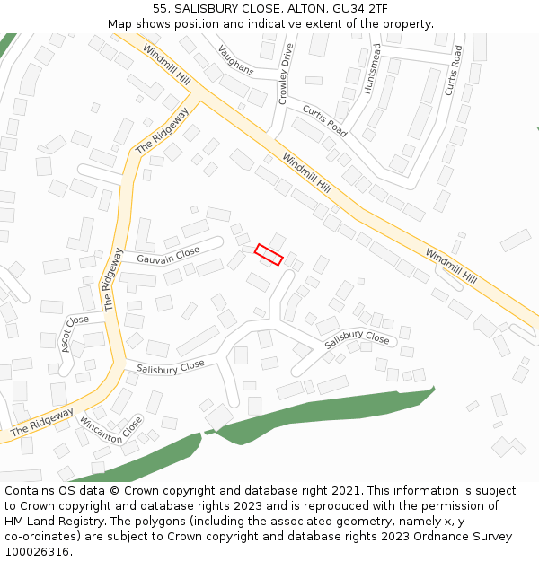 55, SALISBURY CLOSE, ALTON, GU34 2TF: Location map and indicative extent of plot
