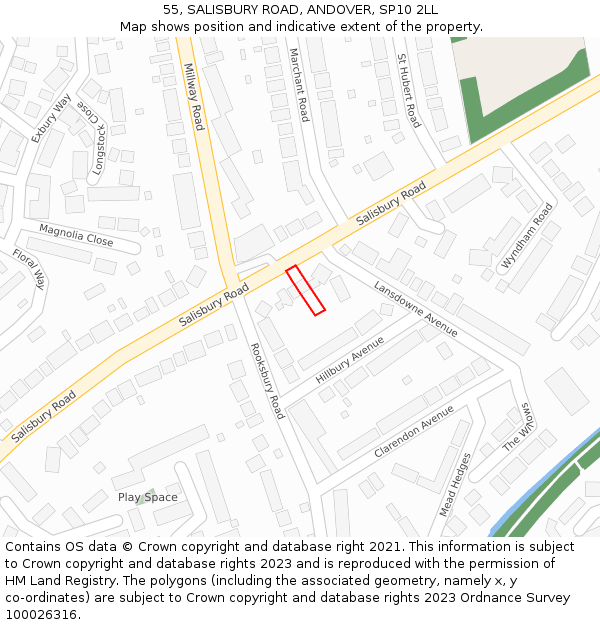 55, SALISBURY ROAD, ANDOVER, SP10 2LL: Location map and indicative extent of plot