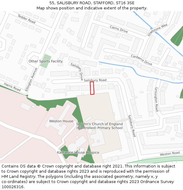 55, SALISBURY ROAD, STAFFORD, ST16 3SE: Location map and indicative extent of plot