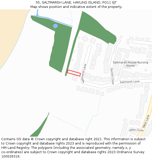 55, SALTMARSH LANE, HAYLING ISLAND, PO11 0JT: Location map and indicative extent of plot