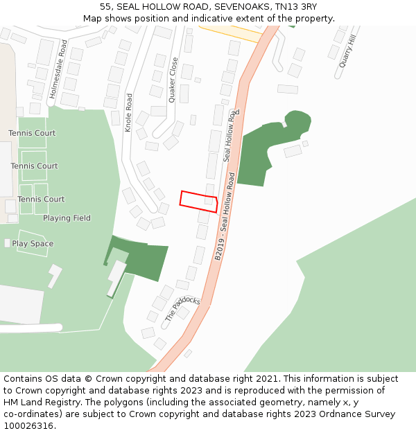 55, SEAL HOLLOW ROAD, SEVENOAKS, TN13 3RY: Location map and indicative extent of plot