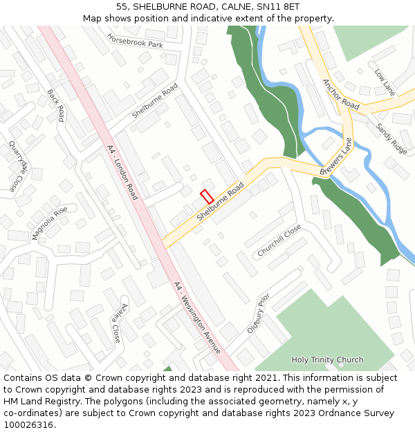 55, SHELBURNE ROAD, CALNE, SN11 8ET: Location map and indicative extent of plot