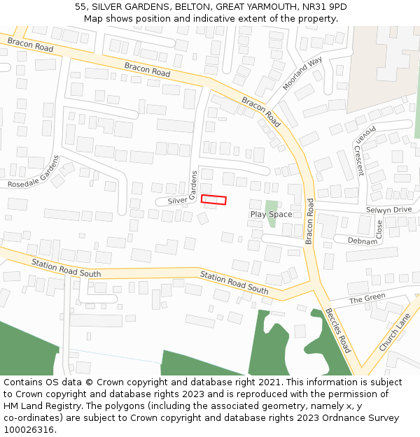 55, SILVER GARDENS, BELTON, GREAT YARMOUTH, NR31 9PD: Location map and indicative extent of plot