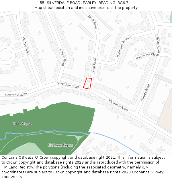 55, SILVERDALE ROAD, EARLEY, READING, RG6 7LL: Location map and indicative extent of plot