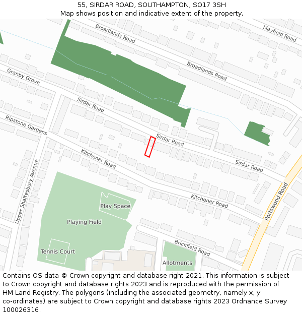 55, SIRDAR ROAD, SOUTHAMPTON, SO17 3SH: Location map and indicative extent of plot