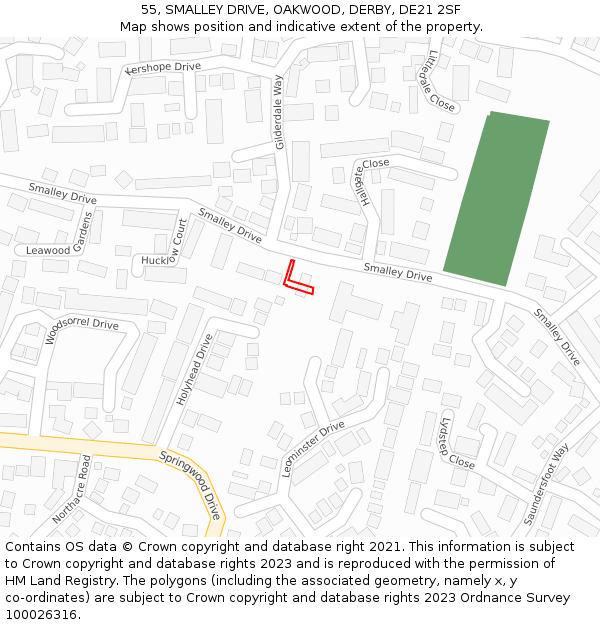 55, SMALLEY DRIVE, OAKWOOD, DERBY, DE21 2SF: Location map and indicative extent of plot