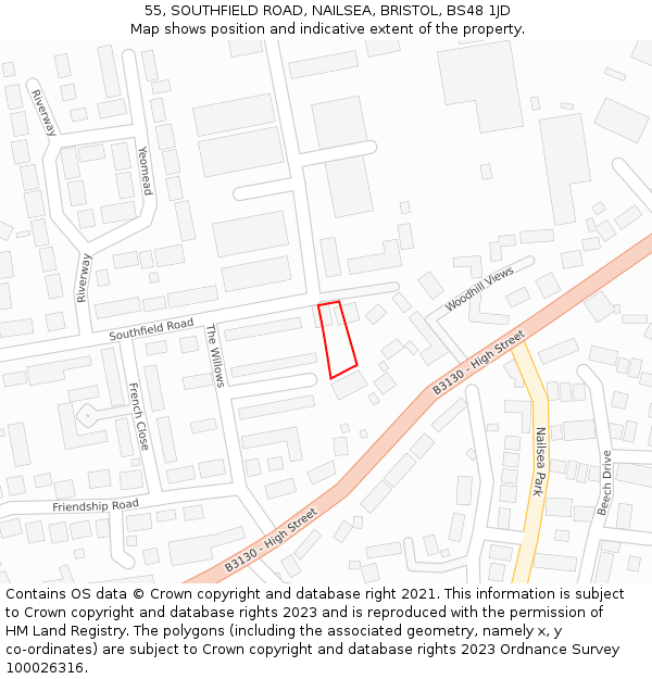 55, SOUTHFIELD ROAD, NAILSEA, BRISTOL, BS48 1JD: Location map and indicative extent of plot