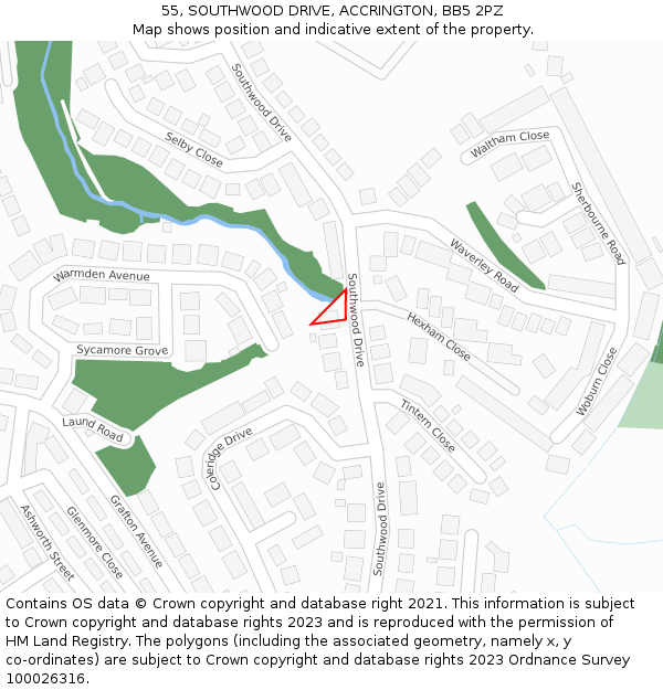 55, SOUTHWOOD DRIVE, ACCRINGTON, BB5 2PZ: Location map and indicative extent of plot