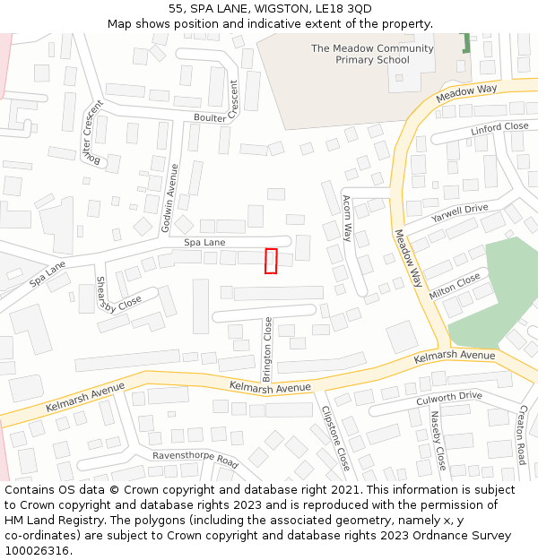 55, SPA LANE, WIGSTON, LE18 3QD: Location map and indicative extent of plot