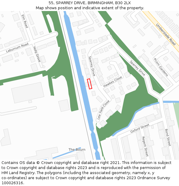 55, SPARREY DRIVE, BIRMINGHAM, B30 2LX: Location map and indicative extent of plot