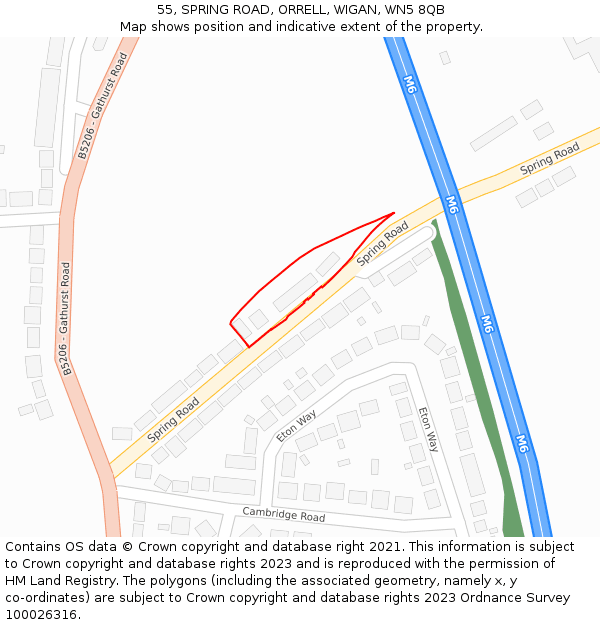 55, SPRING ROAD, ORRELL, WIGAN, WN5 8QB: Location map and indicative extent of plot
