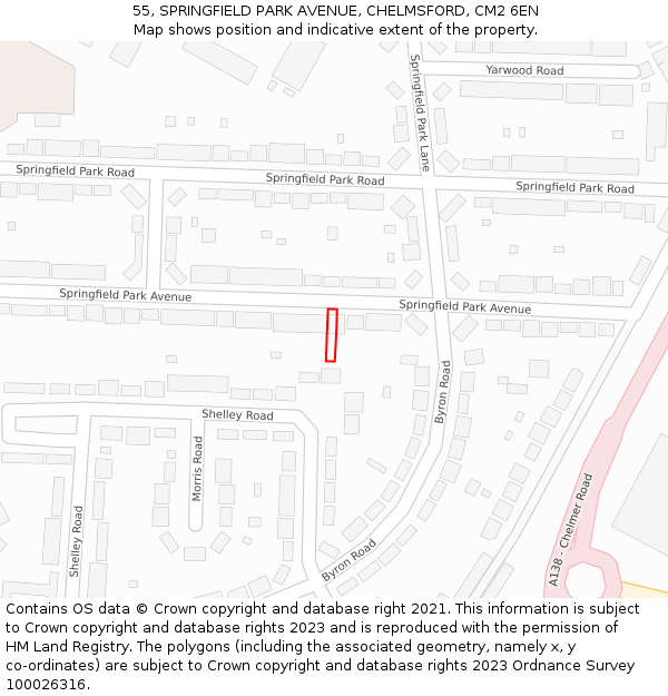 55, SPRINGFIELD PARK AVENUE, CHELMSFORD, CM2 6EN: Location map and indicative extent of plot