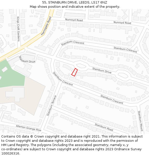 55, STAINBURN DRIVE, LEEDS, LS17 6NZ: Location map and indicative extent of plot
