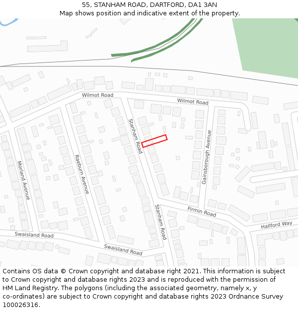 55, STANHAM ROAD, DARTFORD, DA1 3AN: Location map and indicative extent of plot