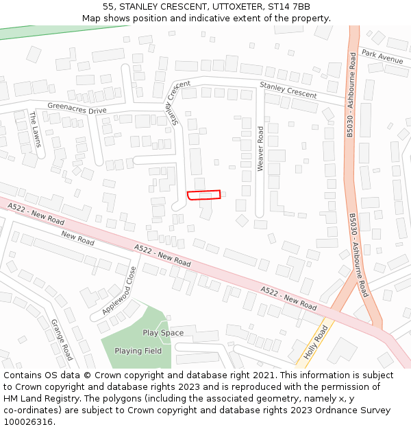 55, STANLEY CRESCENT, UTTOXETER, ST14 7BB: Location map and indicative extent of plot