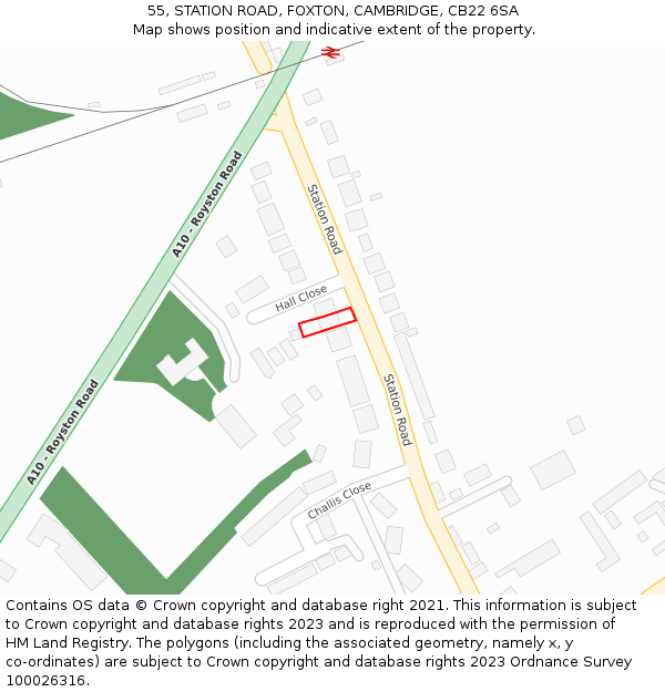55, STATION ROAD, FOXTON, CAMBRIDGE, CB22 6SA: Location map and indicative extent of plot
