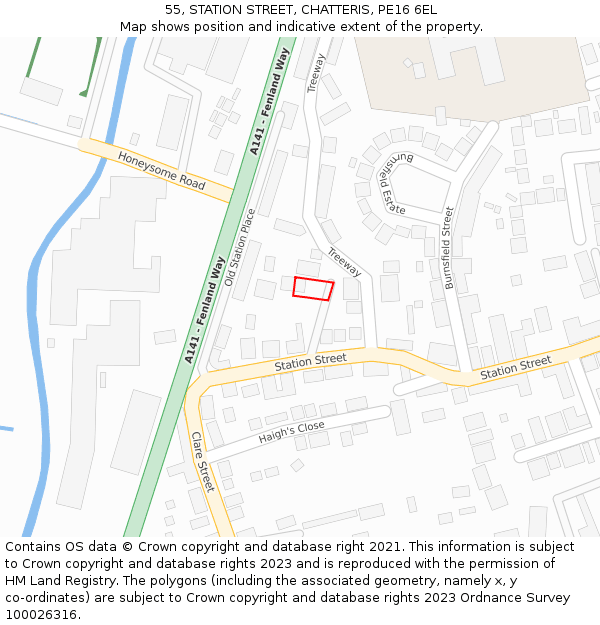 55, STATION STREET, CHATTERIS, PE16 6EL: Location map and indicative extent of plot