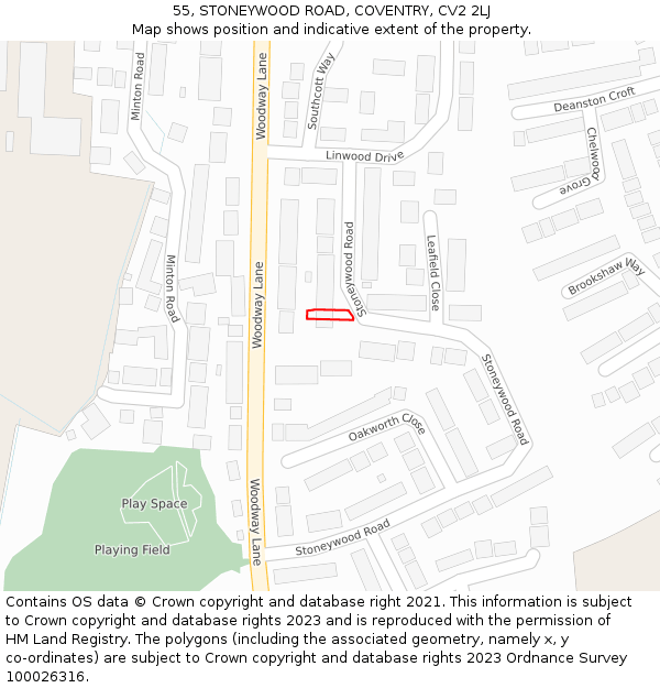 55, STONEYWOOD ROAD, COVENTRY, CV2 2LJ: Location map and indicative extent of plot
