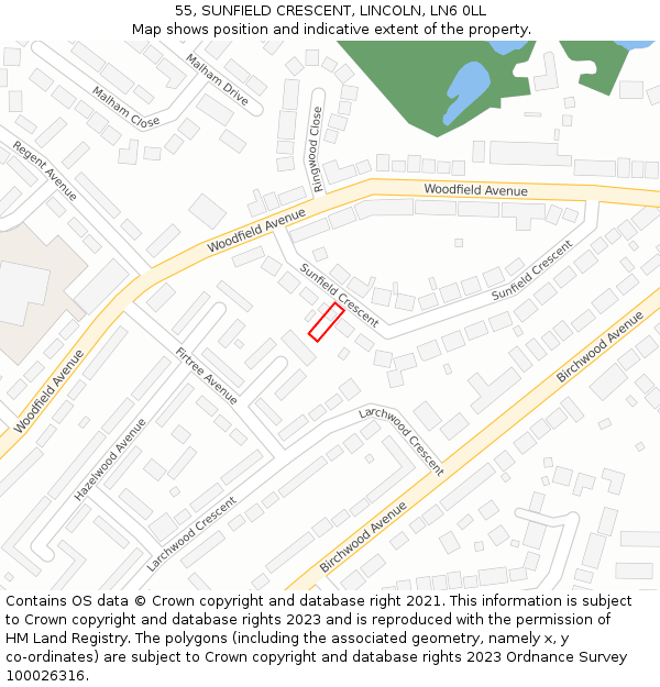 55, SUNFIELD CRESCENT, LINCOLN, LN6 0LL: Location map and indicative extent of plot
