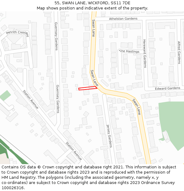 55, SWAN LANE, WICKFORD, SS11 7DE: Location map and indicative extent of plot