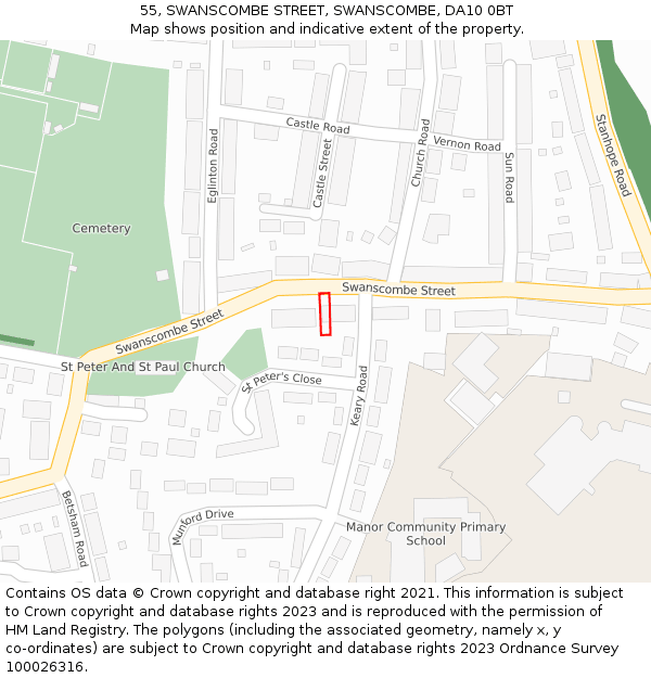 55, SWANSCOMBE STREET, SWANSCOMBE, DA10 0BT: Location map and indicative extent of plot