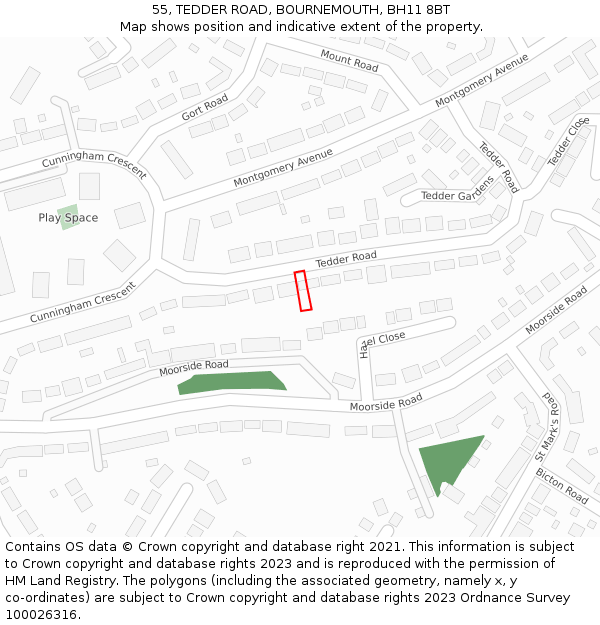 55, TEDDER ROAD, BOURNEMOUTH, BH11 8BT: Location map and indicative extent of plot