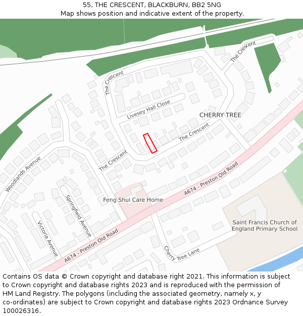 55, THE CRESCENT, BLACKBURN, BB2 5NG: Location map and indicative extent of plot