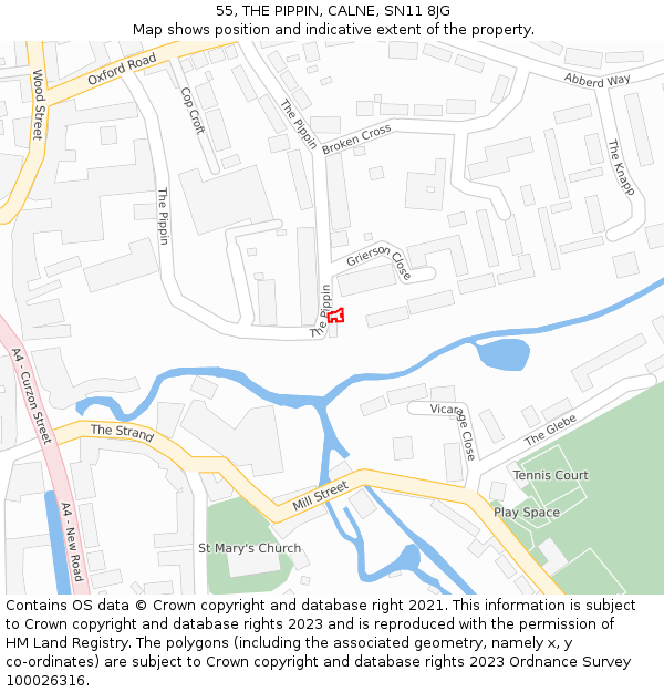55, THE PIPPIN, CALNE, SN11 8JG: Location map and indicative extent of plot