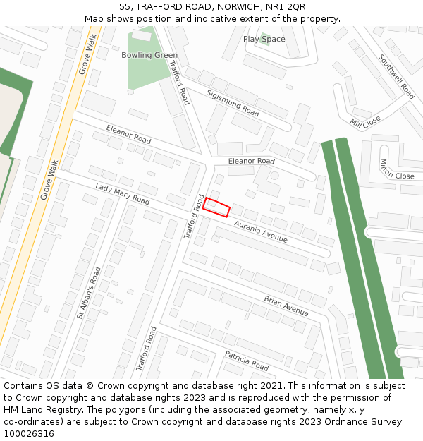 55, TRAFFORD ROAD, NORWICH, NR1 2QR: Location map and indicative extent of plot