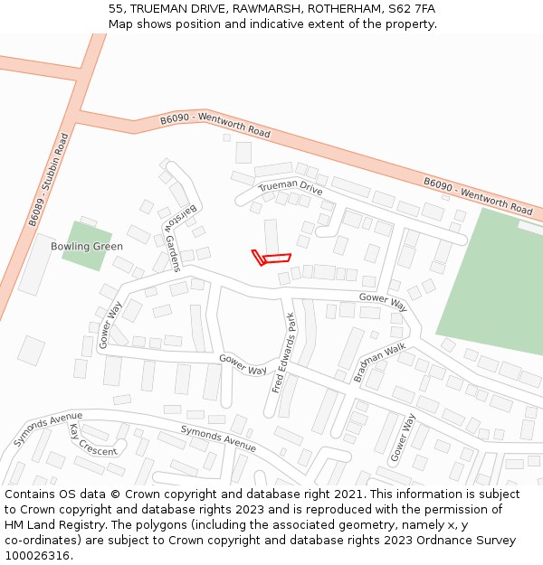 55, TRUEMAN DRIVE, RAWMARSH, ROTHERHAM, S62 7FA: Location map and indicative extent of plot