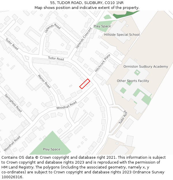 55, TUDOR ROAD, SUDBURY, CO10 1NR: Location map and indicative extent of plot