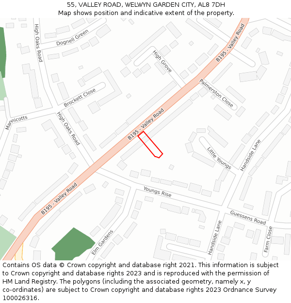 55, VALLEY ROAD, WELWYN GARDEN CITY, AL8 7DH: Location map and indicative extent of plot