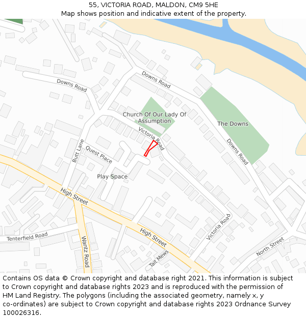 55, VICTORIA ROAD, MALDON, CM9 5HE: Location map and indicative extent of plot