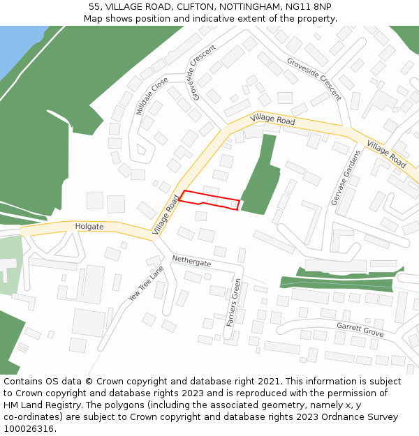 55, VILLAGE ROAD, CLIFTON, NOTTINGHAM, NG11 8NP: Location map and indicative extent of plot