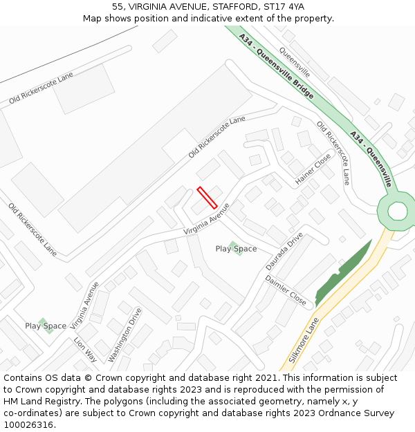 55, VIRGINIA AVENUE, STAFFORD, ST17 4YA: Location map and indicative extent of plot