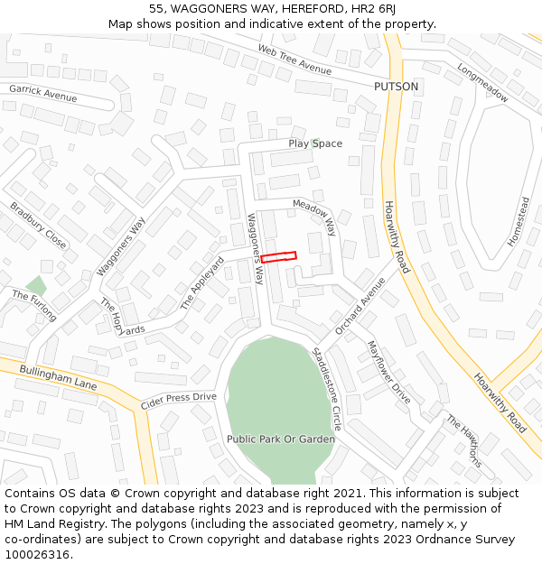 55, WAGGONERS WAY, HEREFORD, HR2 6RJ: Location map and indicative extent of plot