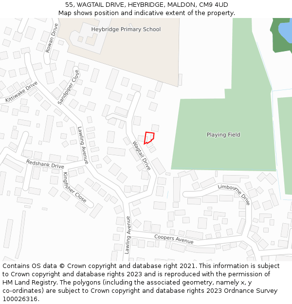 55, WAGTAIL DRIVE, HEYBRIDGE, MALDON, CM9 4UD: Location map and indicative extent of plot
