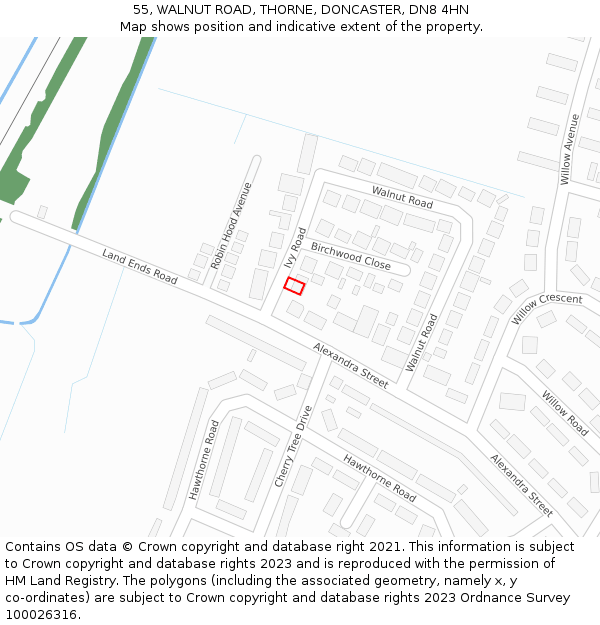 55, WALNUT ROAD, THORNE, DONCASTER, DN8 4HN: Location map and indicative extent of plot