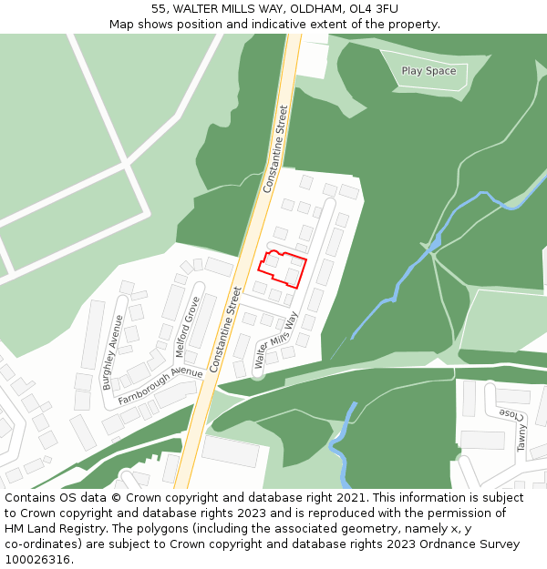 55, WALTER MILLS WAY, OLDHAM, OL4 3FU: Location map and indicative extent of plot