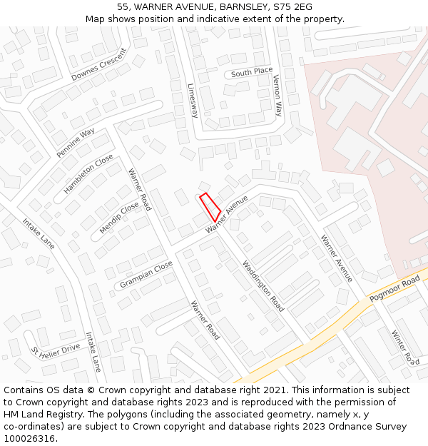 55, WARNER AVENUE, BARNSLEY, S75 2EG: Location map and indicative extent of plot