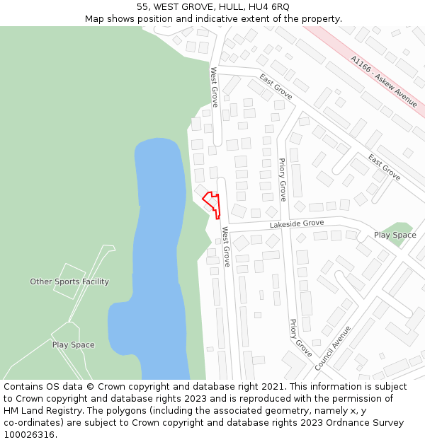 55, WEST GROVE, HULL, HU4 6RQ: Location map and indicative extent of plot