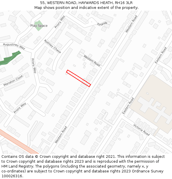 55, WESTERN ROAD, HAYWARDS HEATH, RH16 3LR: Location map and indicative extent of plot