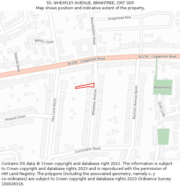 55, WHEATLEY AVENUE, BRAINTREE, CM7 3DP: Location map and indicative extent of plot