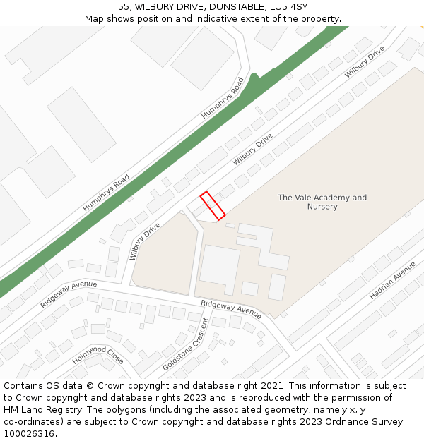 55, WILBURY DRIVE, DUNSTABLE, LU5 4SY: Location map and indicative extent of plot