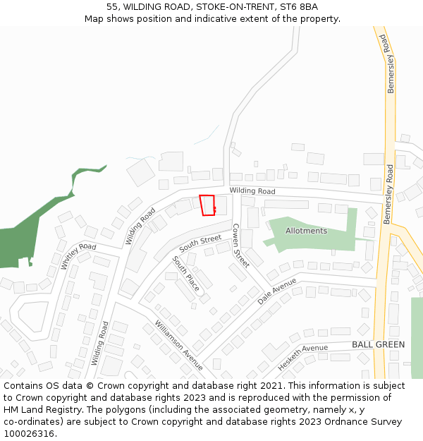 55, WILDING ROAD, STOKE-ON-TRENT, ST6 8BA: Location map and indicative extent of plot