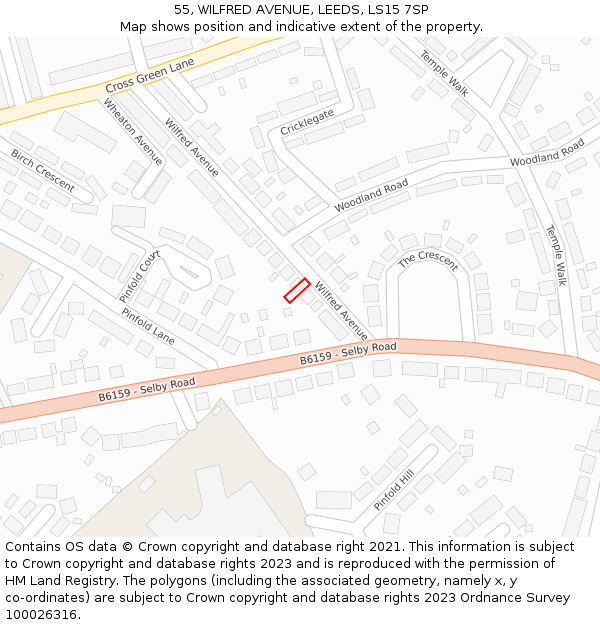 55, WILFRED AVENUE, LEEDS, LS15 7SP: Location map and indicative extent of plot